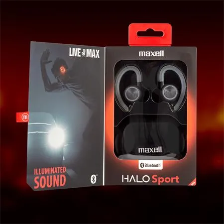 Slúchadlá, bezdrôtové, Bluetooth, s mikrofónom, LED slúchadlá, MAXELL "Halo Sport", čierna 6