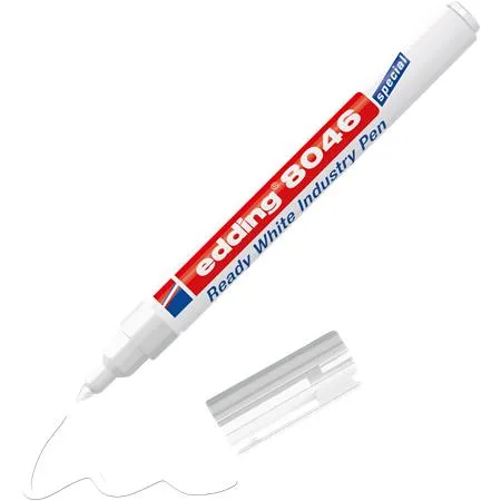 Permanentný popisovač, 1-3 mm, kužeľovitý hrot, priemyselný, EDDING "8046", biela 3