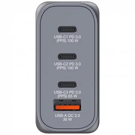 Sieťová nabíjačka, 2xUSB-C PD (100W), USB-C PD (65W), USB-A QC 3.0, EU/UK/US, GaN, VERBATIM 4