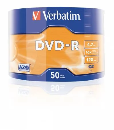 DVD-R disk, 4,7GB, 16x, 50 ks, zmršťovacie balenie, VERBATIM 2