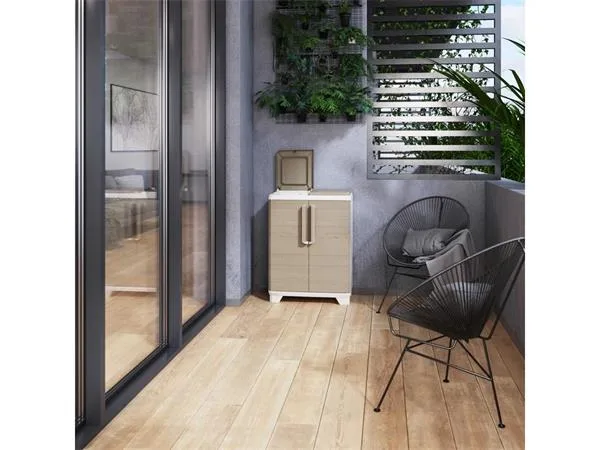 Odpadkový kôš na triedený odpad, plastový, KETER "Split Premium Wood", béžový 3