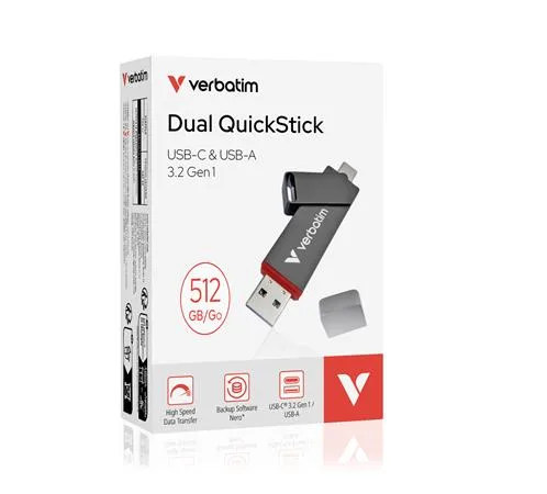 USB kľúč, 512GB, USB-A/C 3.2 Gen1, VERBATIM "Dual QuickStick", čierny 4