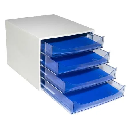 Úložný box na dokumenty, plastový, 4-zásuvkový, EXACOMPTA "Ecobox Linicolor", ľadovo modrý 5