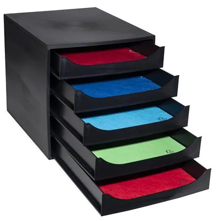 Úložný box na dokumenty, plastový, 5-zásuvkový, EXACOMPTA "Ecobox ExoBlack", čierny 5