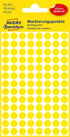 Etikety, okrúhle, priemer: 8 mm, AVERY ZWECKFORM, žlté, 416 etikiet/bal 2
