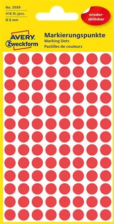 Etikety, okrúhle, priemer: 8 mm, odstrániteľné, AVERY ZWECKFORM, červené, 416 etikiet/bal 2