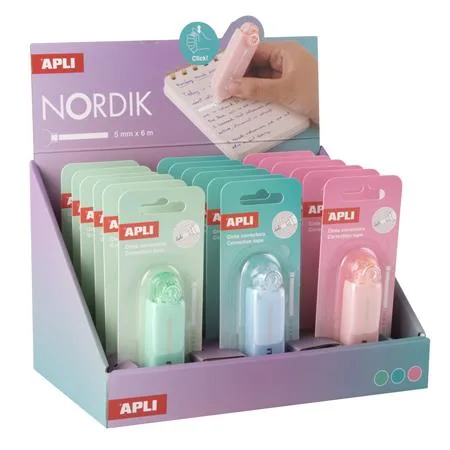 Korekčný roller, stláčací, 5 mm × 6 m, APLI „Nordik“, mix pastelových farieb 5