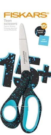 Nožnice, pre tínedžerov, 20 cm, pre ľavákov, FISKARS, bodkované pávie modré 3