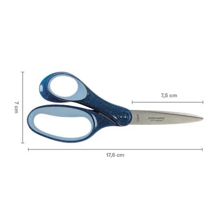 Nožnice, školské, 18 cm, pre ľavákov, FISKARS, trblietavé modré 4