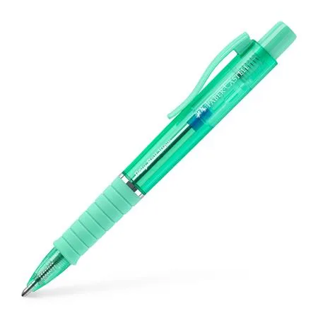 Guľôčkové pero, 1 mm, XB, stláčací mechanizmus, mätovo zelené telo pera, FABER-CASTELL "Poly Ball View Aurora", modré 2