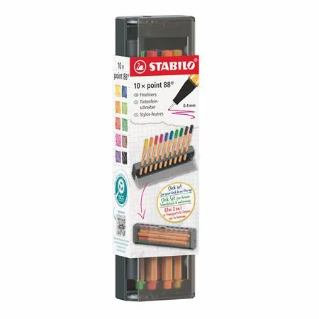 Liner, sada, 0,4 mm, STABILO "Point 88", 10 ks stolová sada 2