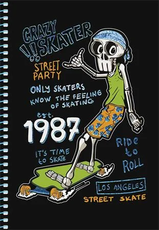 Špirálový zošit, A5, štvorčekový, 80 listov, SHKOLYARYK " Skate board", mix 3