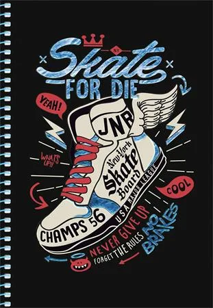 Špirálový zošit, A5, štvorčekový, 80 listov, SHKOLYARYK " Skate board", mix 5