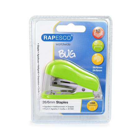 Zošívačka, 24/6, 26/6, 12 listov, RAPESCO "Bug Mini", zelená 5