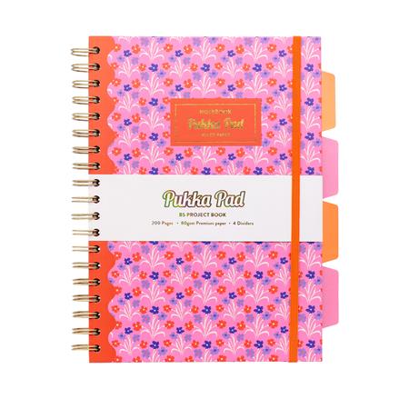 Špirálový zošit, B5, linajkový, 100 listov, PUKKA PAD "Floral Project Book", mix 4