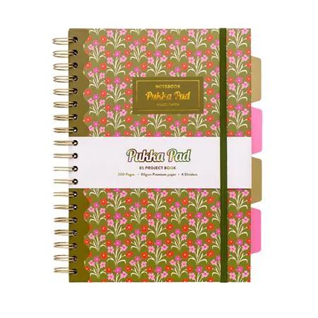 Špirálový zošit, B5, linajkový, 100 listov, PUKKA PAD "Floral Project Book", mix 3