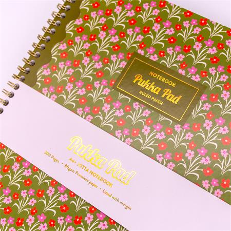 Špirálový zošit, A4+, linajkový, 100 listov, PUKKA PAD "Floral Jotta Notebook", mix 9