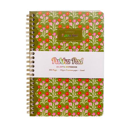 Špirálový zošit, A5, linajkový, 100 listov, PUKKA PAD "Floral Jotta Notebook", mix 3
