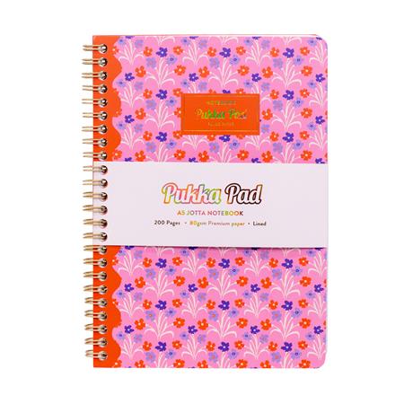 Špirálový zošit, A5, linajkový, 100 listov, PUKKA PAD "Floral Jotta Notebook", mix 4