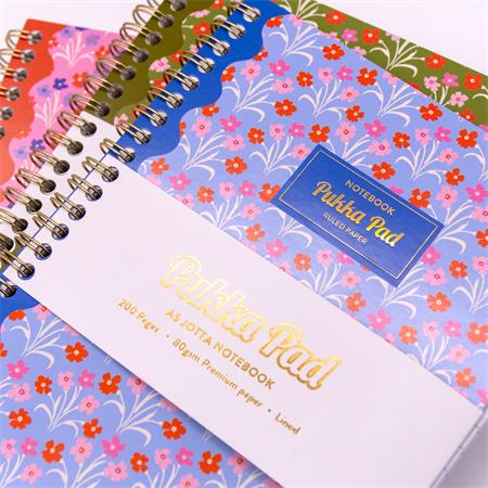 Špirálový zošit, A5, linajkový, 100 listov, PUKKA PAD "Floral Jotta Notebook", mix 6