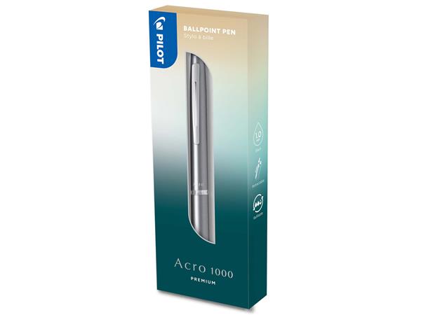 Guľôčkové pero, 0,32 mm, stláčací mechanizmus, strieborné telo, PILOT "Acro 1000", modré 2