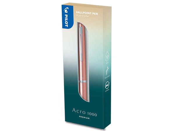 Guľôčkové pero, 0,32 mm, stláčací mechanizmus, koralovo zlaté telo, PILOT "Acro 1000", modré 2