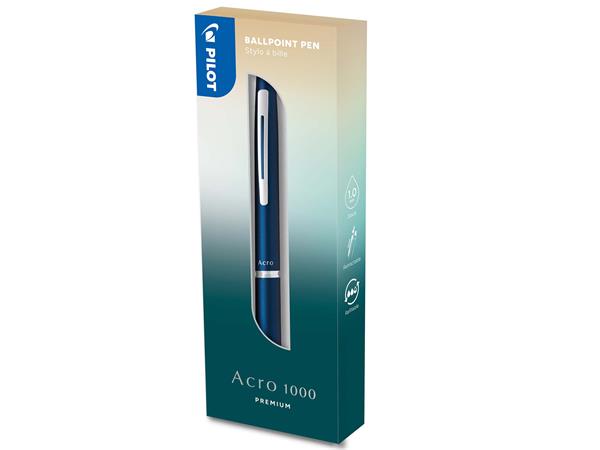 Guľôčkové pero, 0,32 mm, stláčací mechanizmus, námornícke modré telo, PILOT "Acro 1000", modré 2