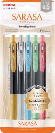 Gélové pero, sada, 0,33 mm, stláčací mechanizmus, ZEBRA "Sarasa Clip Decoshine",  mix 5 kovových farieb