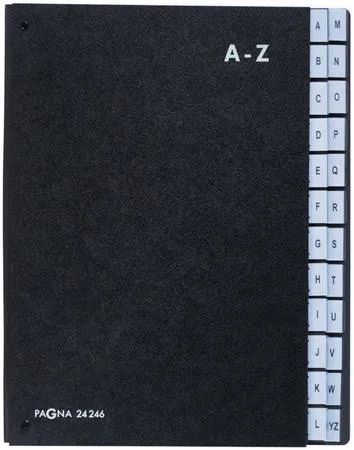 Rozraďovač, stolový, kartónový, A4, 24 priehradiek, A-Z, PAGNA "Classic", čierny