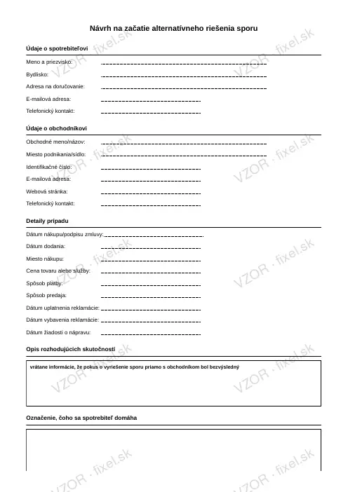 Návrh na alternatívne riešenie spotrebiteľského sporu (ARS) — PDF na stiahnutie