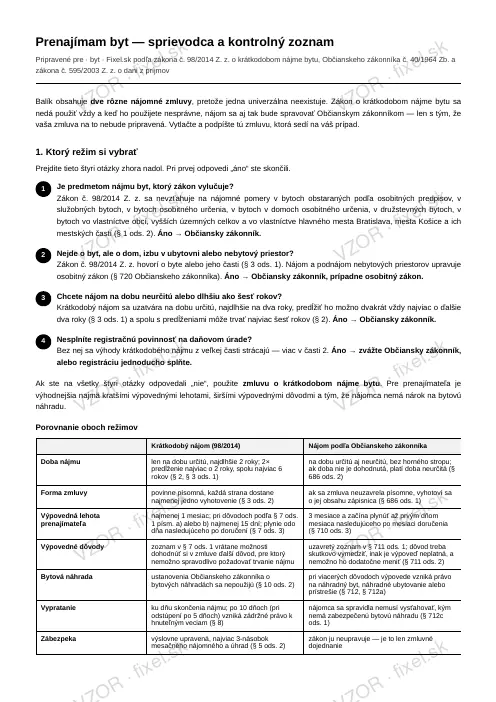 Kompletný balík: prenájom bytu (nájomná zmluva, protokol, sprievodca) — PDF na stiahnutie