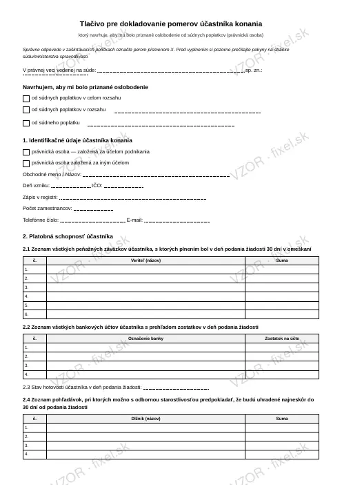Dokladovanie pomerov pre oslobodenie od súdnych poplatkov (PO) — PDF na stiahnutie