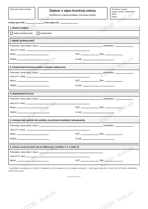 Žiadosť o zápis licenčnej zmluvy k ochrannej známke — PDF na stiahnutie