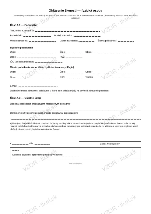 Ohlásenie živnosti — fyzická osoba — PDF na stiahnutie