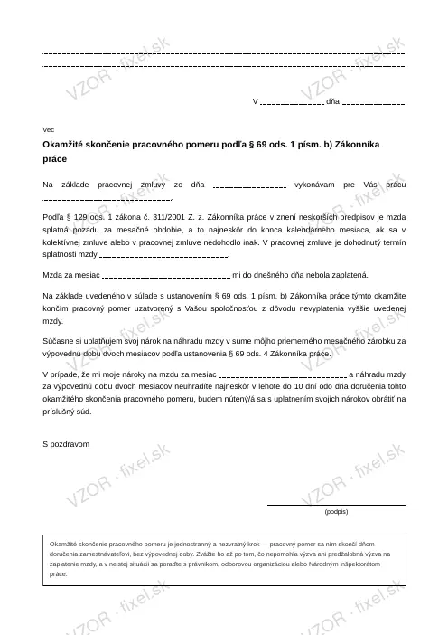 Okamžité skončenie pracovného pomeru pre nevyplatenie mzdy — PDF na stiahnutie