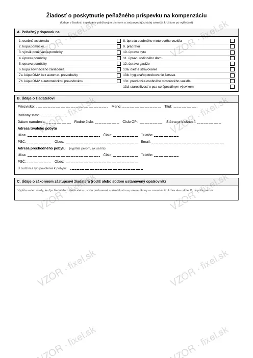 Žiadosť o peňažný príspevok na kompenzáciu ŤZP — PDF na stiahnutie