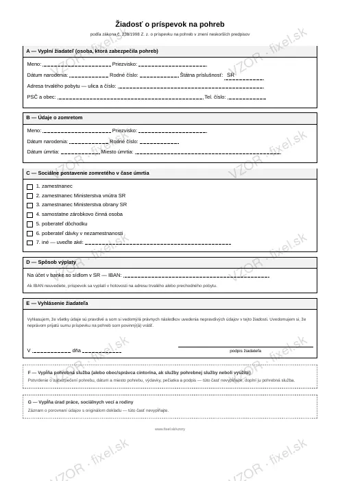 Žiadosť o príspevok na pohreb — PDF na stiahnutie