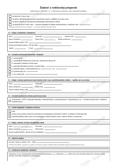 Žiadosť o rodičovský príspevok — PDF na stiahnutie